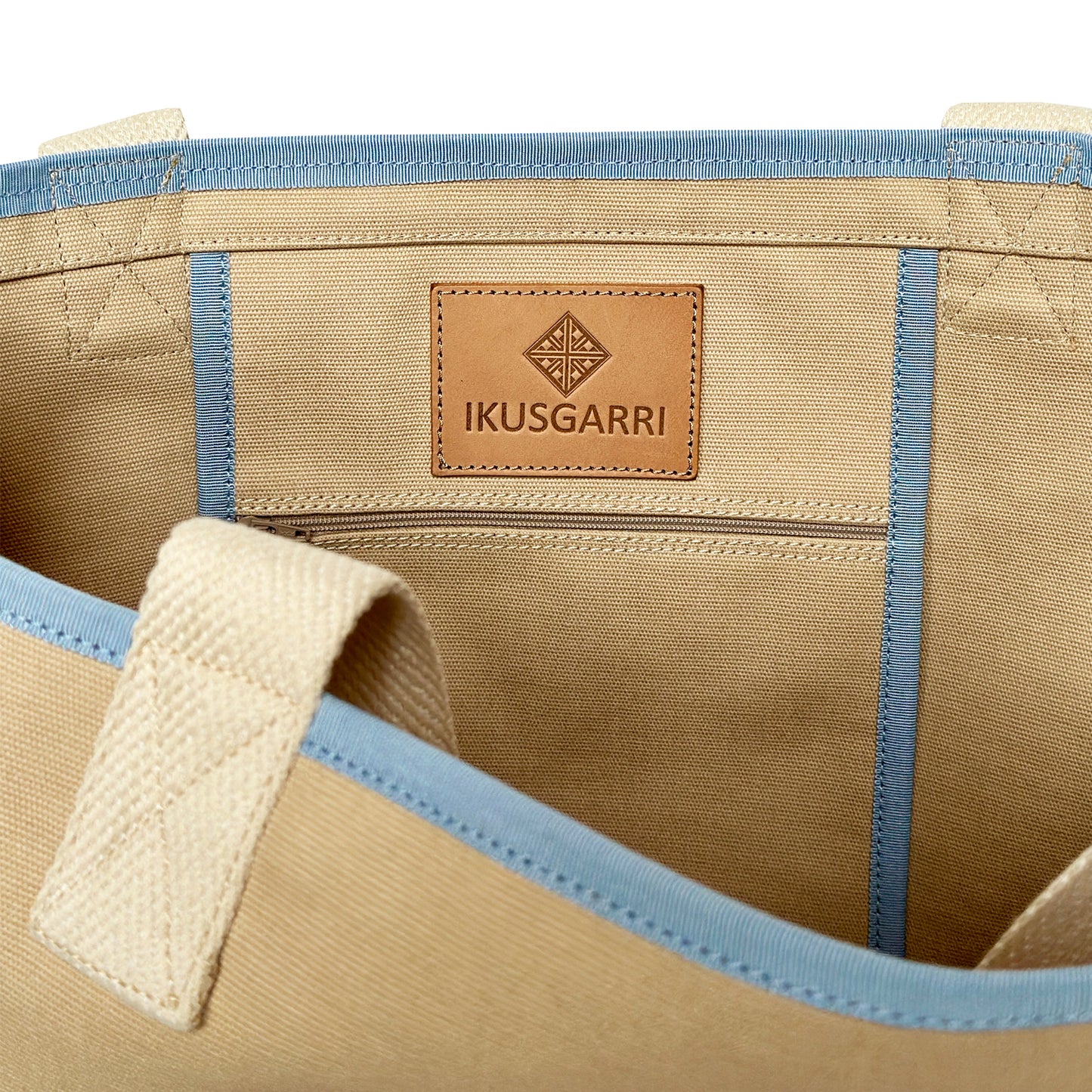 TOTE BAG GM CANVAS SABLE – CANVAS BEIGE – TOILE INDIGO LARTIGUE 1910