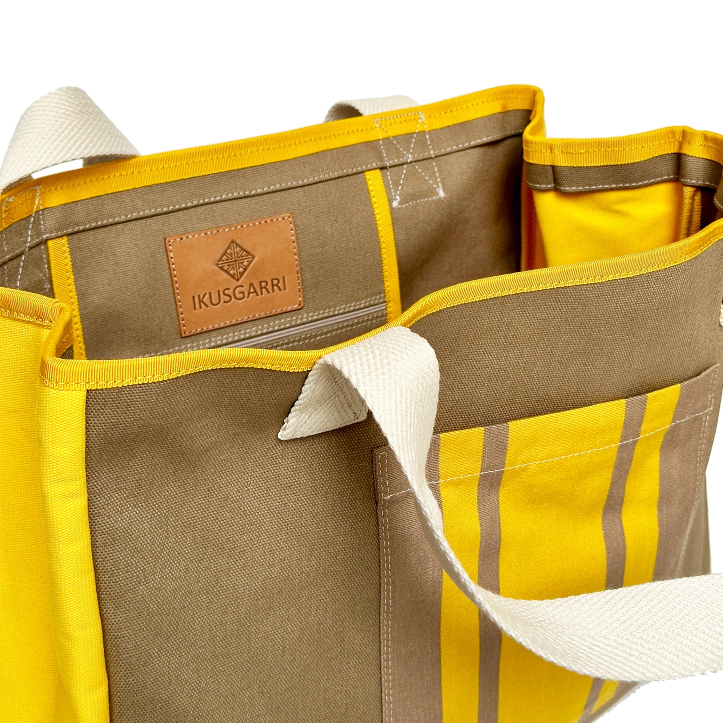TOTE BAG GM CANVAS BEIGE – CANVAS JAUNE – TOILE RAYURES BEIGE & JAUNE LARTIGUE 1910