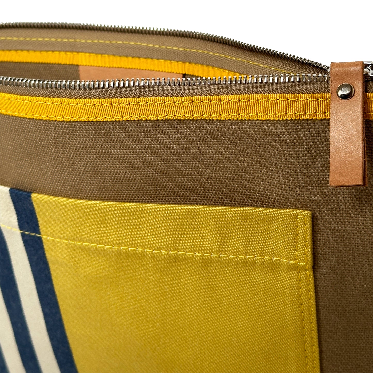 PORTE DOCUMENTS CANVAS BEIGE - TOILE RAYURES BLANC, MARINE & JAUNE LARTIGUE 1910