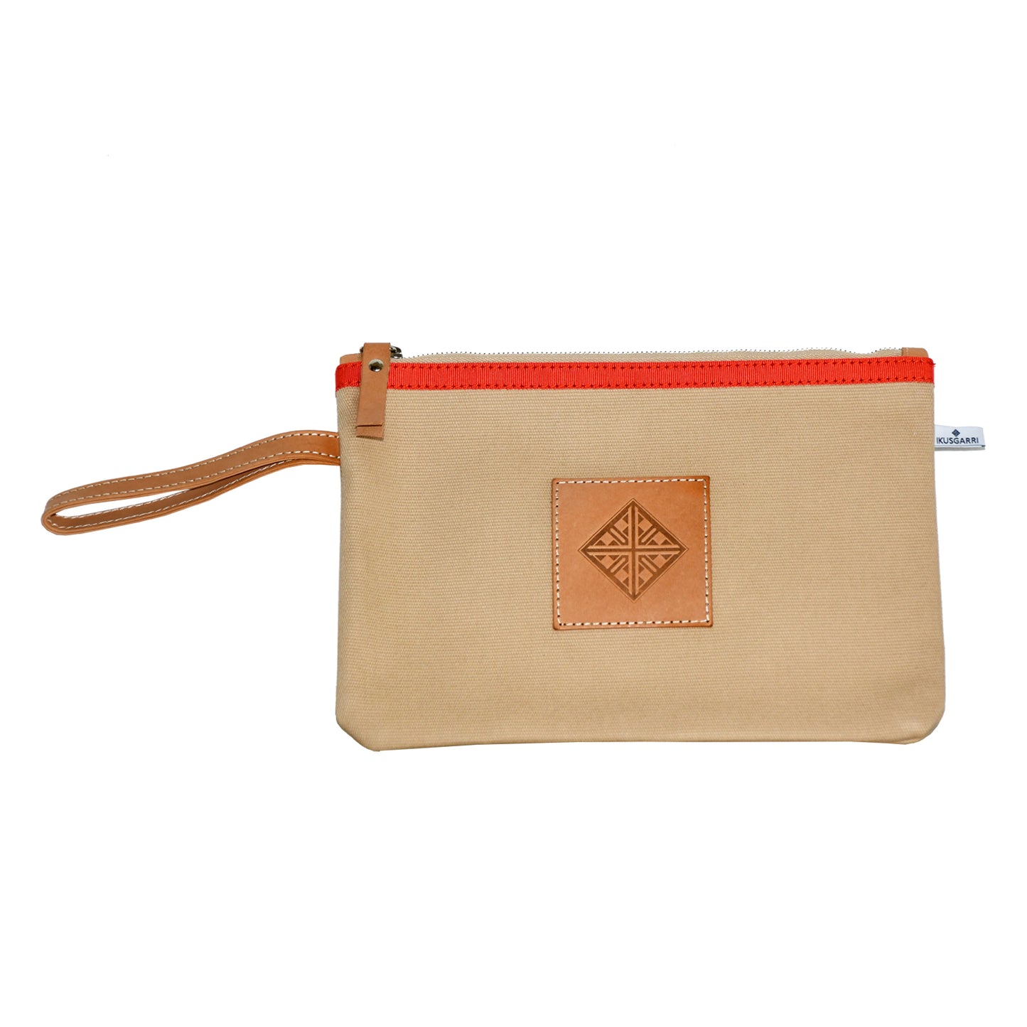 PETITE POCHETTE - CANVAS SABLE - GROS GRAIN CORAIL - CUIR VEGETAL