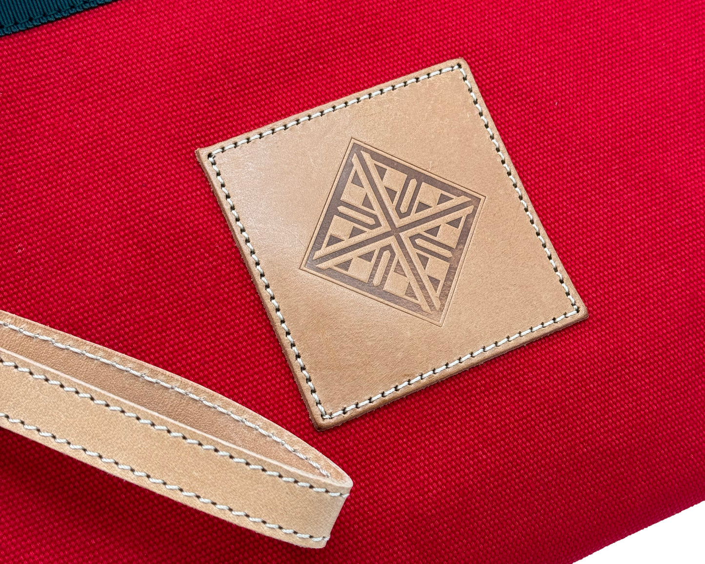 PETITE POCHETTE CANVAS ROUGE - GROS GRAIN VERT - CUIR VEGETAL