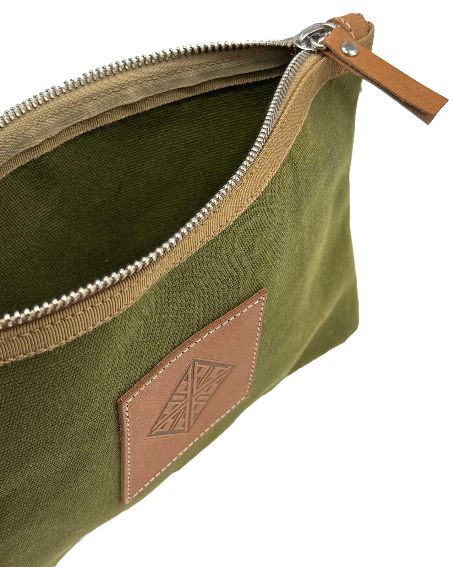 PETITE POCHETTE CANVAS KAKI - GROS GRAIN BEIGE - CUIR VEGETAL