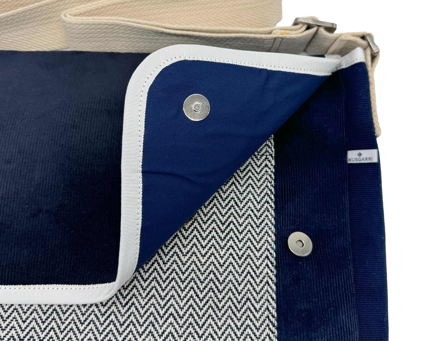 BESACE VELOURS MARINE - CANVAS MARINE - CANVAS CHEVRON MARINE