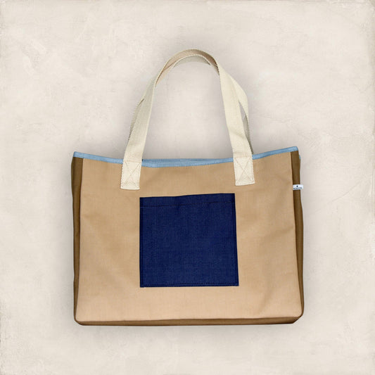 TOTE BAG GM CANVAS SABLE - CANVAS BEIGE - POCHE INDIGO LARTIGUE 1910