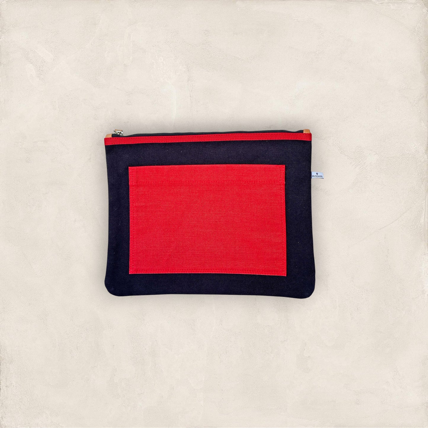 PORTE DOCUMENTS CANVAS MARINE - POCHE LARTIGUE ROUGE