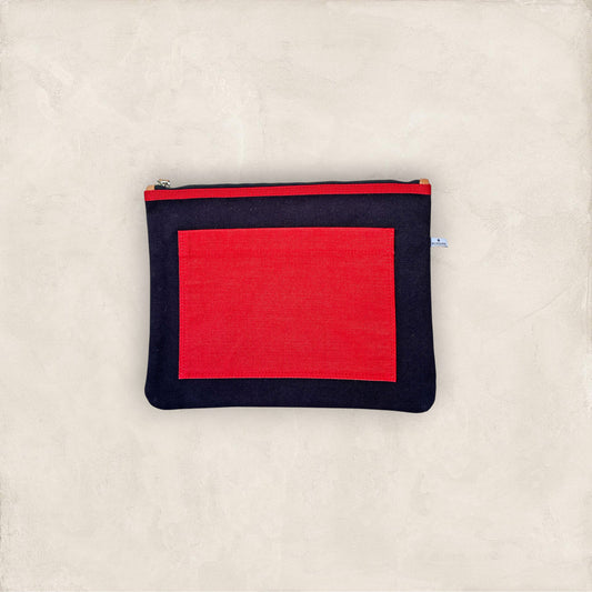 PORTE DOCUMENTS CANVAS MARINE - POCHE LARTIGUE ROUGE