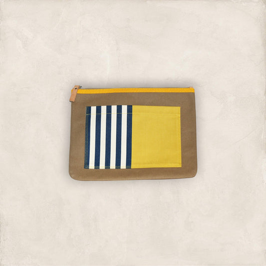 PORTE DOCUMENTS CANVAS BEIGE - POCHE LARTIGUE BLANC, MARINE & JAUNE