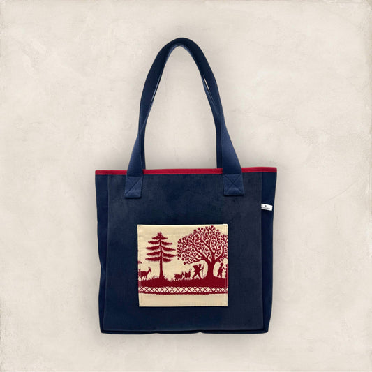 TOTE BAG PM VELOURS MARINE - CANVAS MARINE - SALVIA ROUGE PIERRE FREY