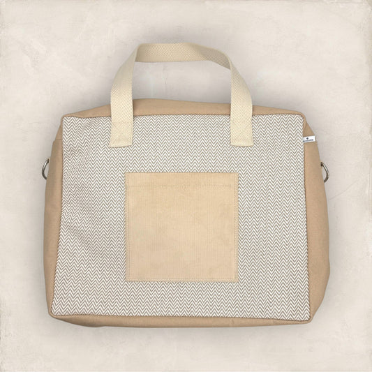 TOTE BAG GM VOYAGE CANVAS CHEVRON SABLE - CANVAS SABLE - VELOURS SABLE